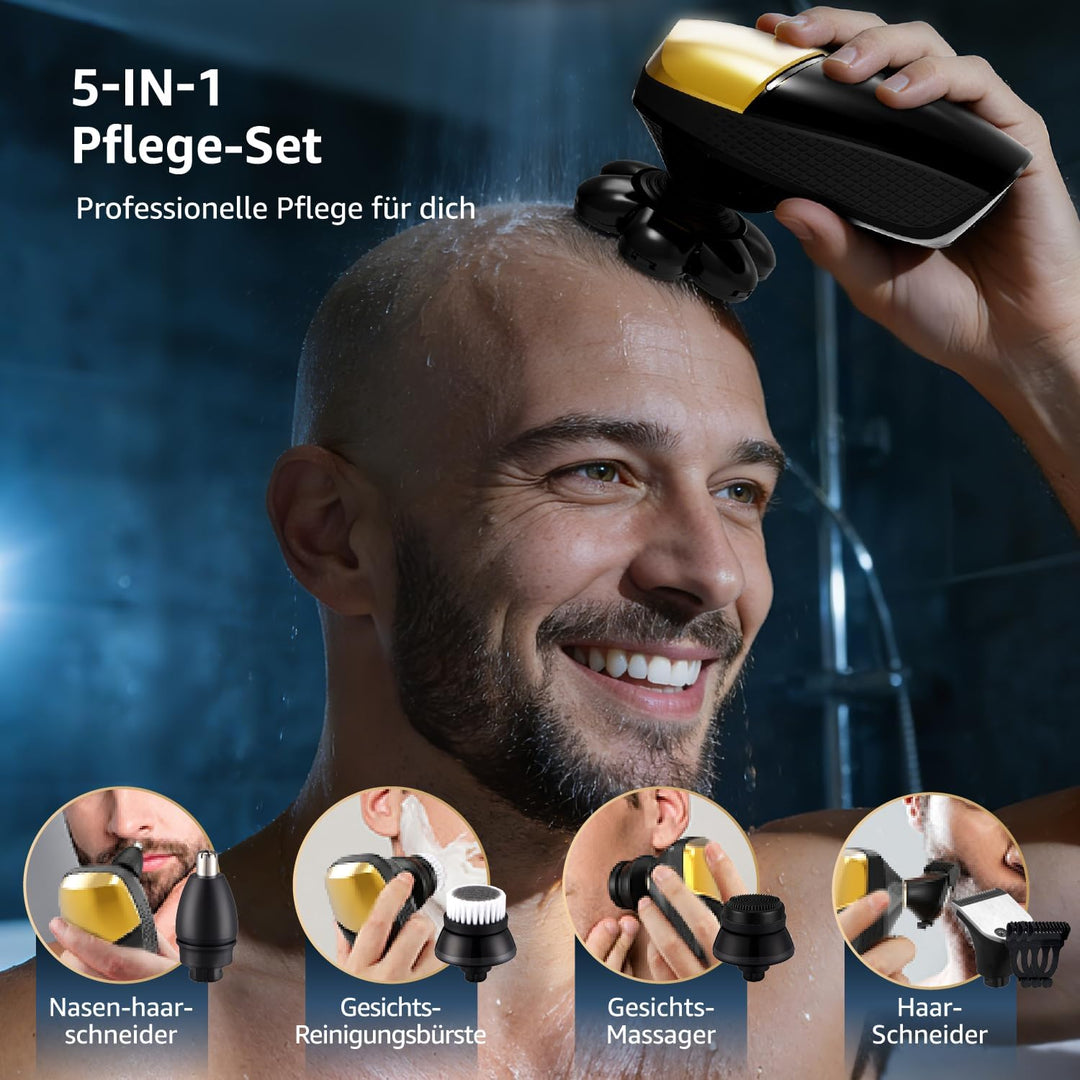 Glatzen- Rasierer Herren elektrisch, 7D Kopfrasierer für Glatze, Wiederaufladbar, IPX6 wasserdicht,