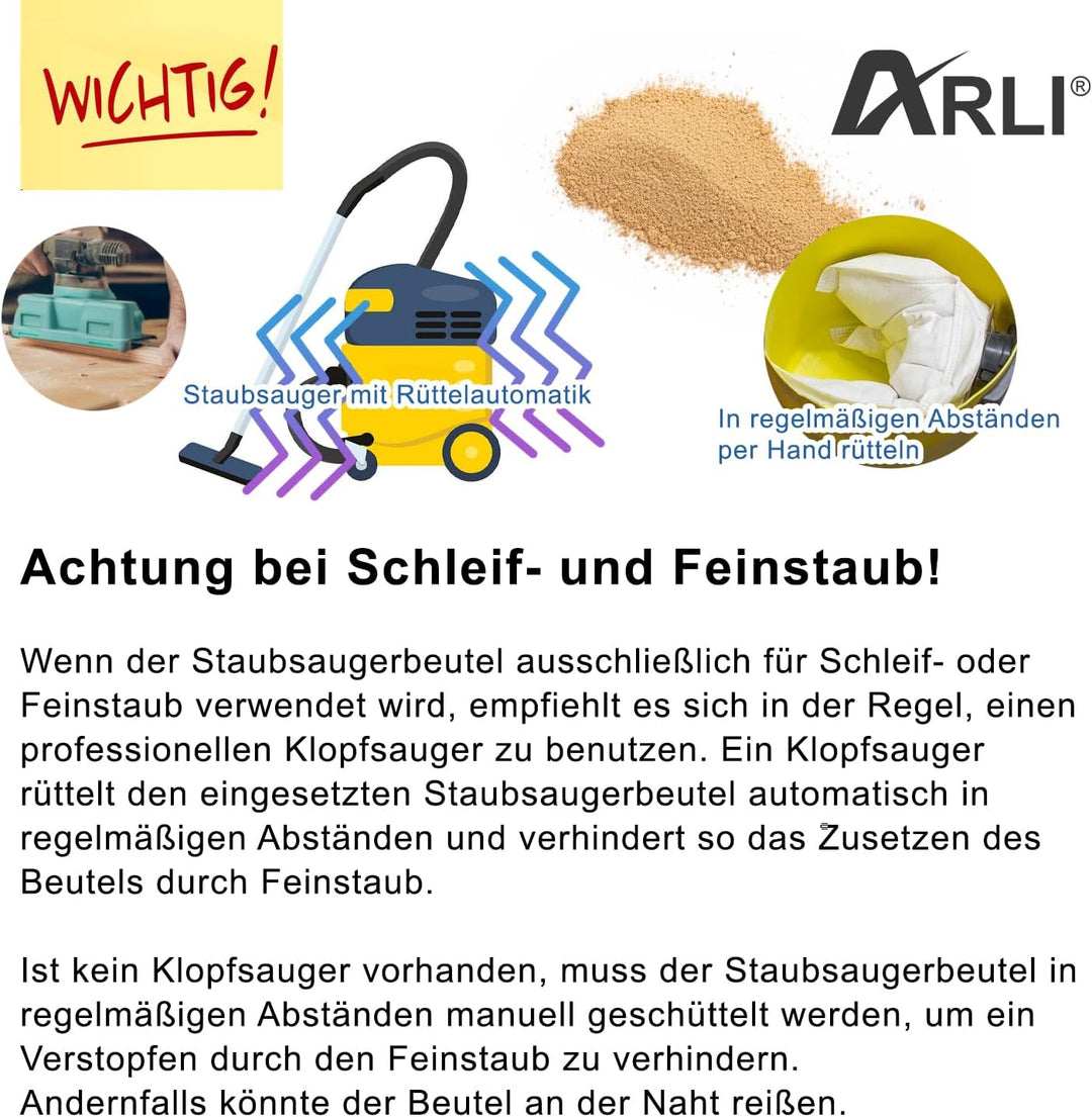 ARLI Staubsaugerbeutel kompatibel mit Makita VC 3011 3012 3511 L VC3011L VC3012L VC3511L - 20x Staub