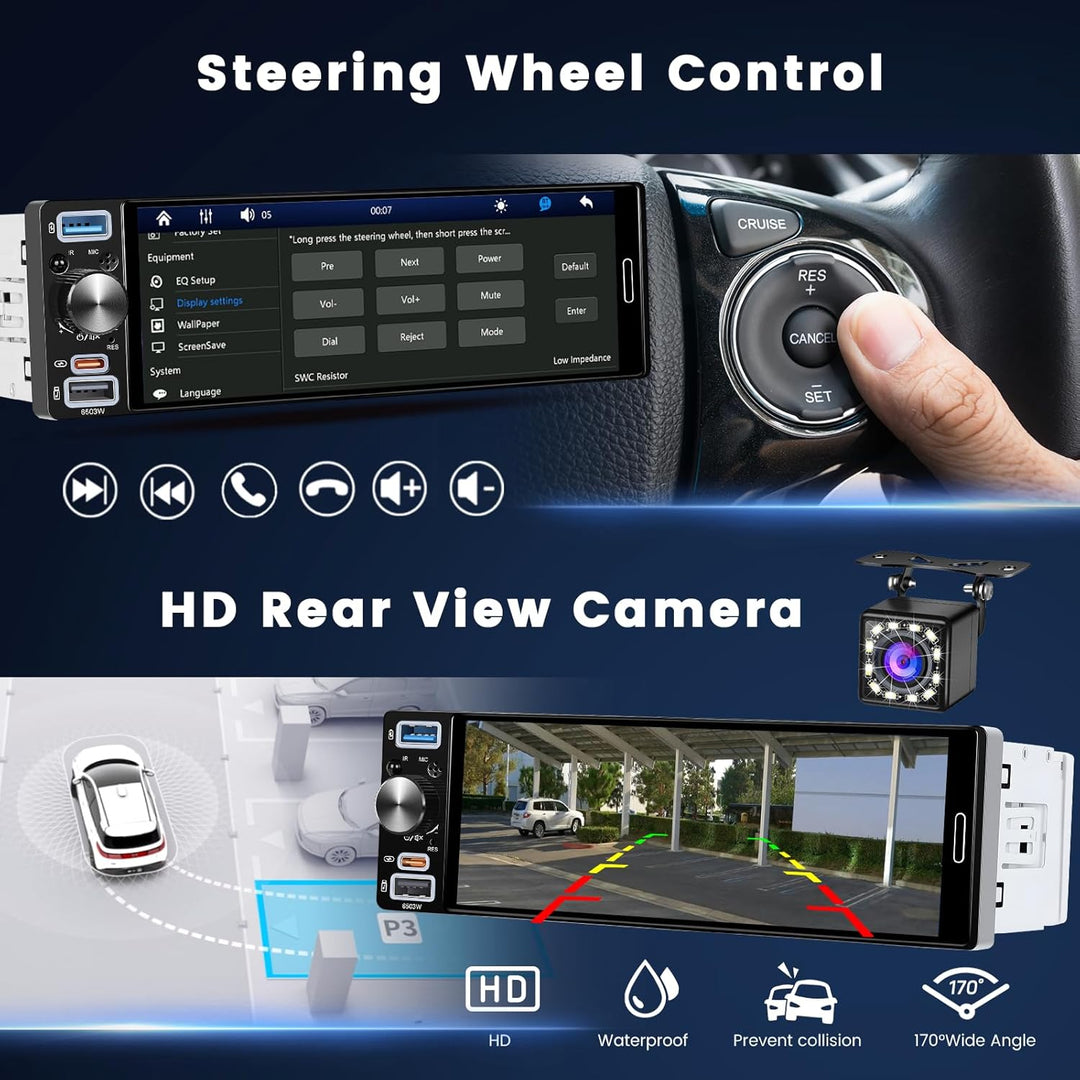 Hikity FM/AM/RDS Radio 1 Din Autoradio Carplay Android Auto Kabelgebundenes 6.5 Zoll Incell Touchscr