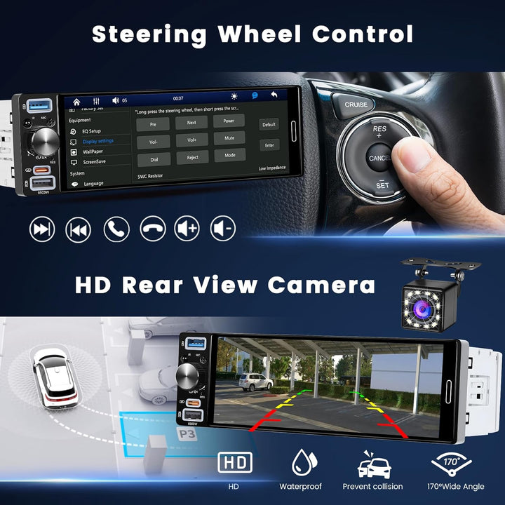 Hikity FM/AM/RDS Radio 1 Din Autoradio Carplay Android Auto Kabelgebundenes 6.5 Zoll Incell Touchscr