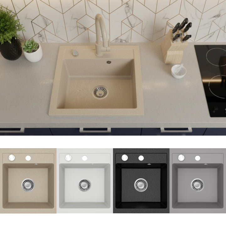 Faizee Home | Spülbecken Granit Beige 49x52 cm | Hochwertige Küchenspüle & Einbauspüle | Eckiges Spü