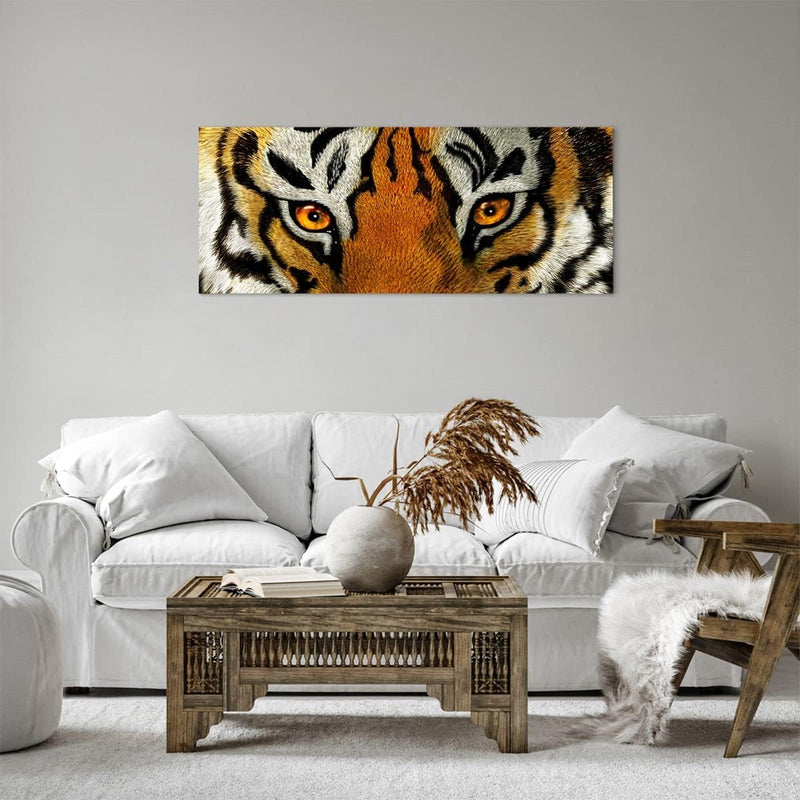 Panorama Bilder auf Leinwand 100x40cm Leinwandbild Tiger Tiere Natur Safari Gross Wanddeko Bild Schl