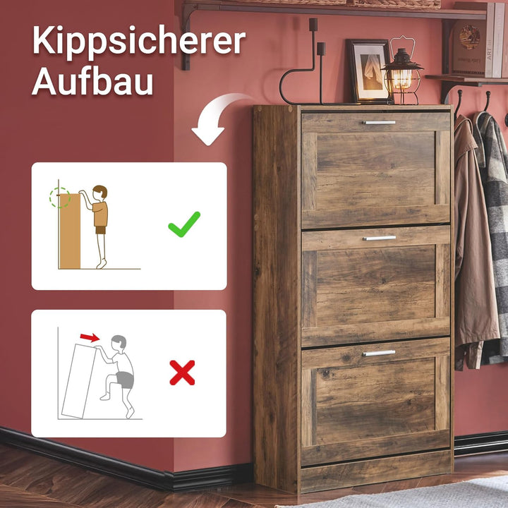 SoBuy Schuhschrank schmal Schuhkipper mit 3 Klappen – Platzsparendes Schuhregal geschlossen mit höhe