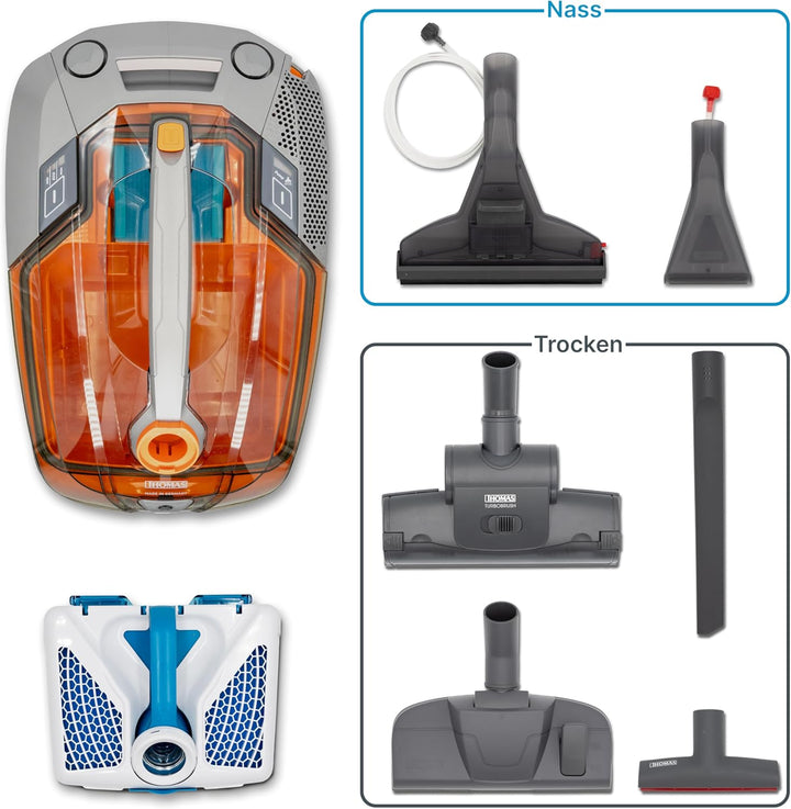 Thomas 788568 Aqua + PET & Family Staubsauger ohne Beutel Orange/Grau 48,6 x 31,8 x 34,7 cm, 1.8 lit