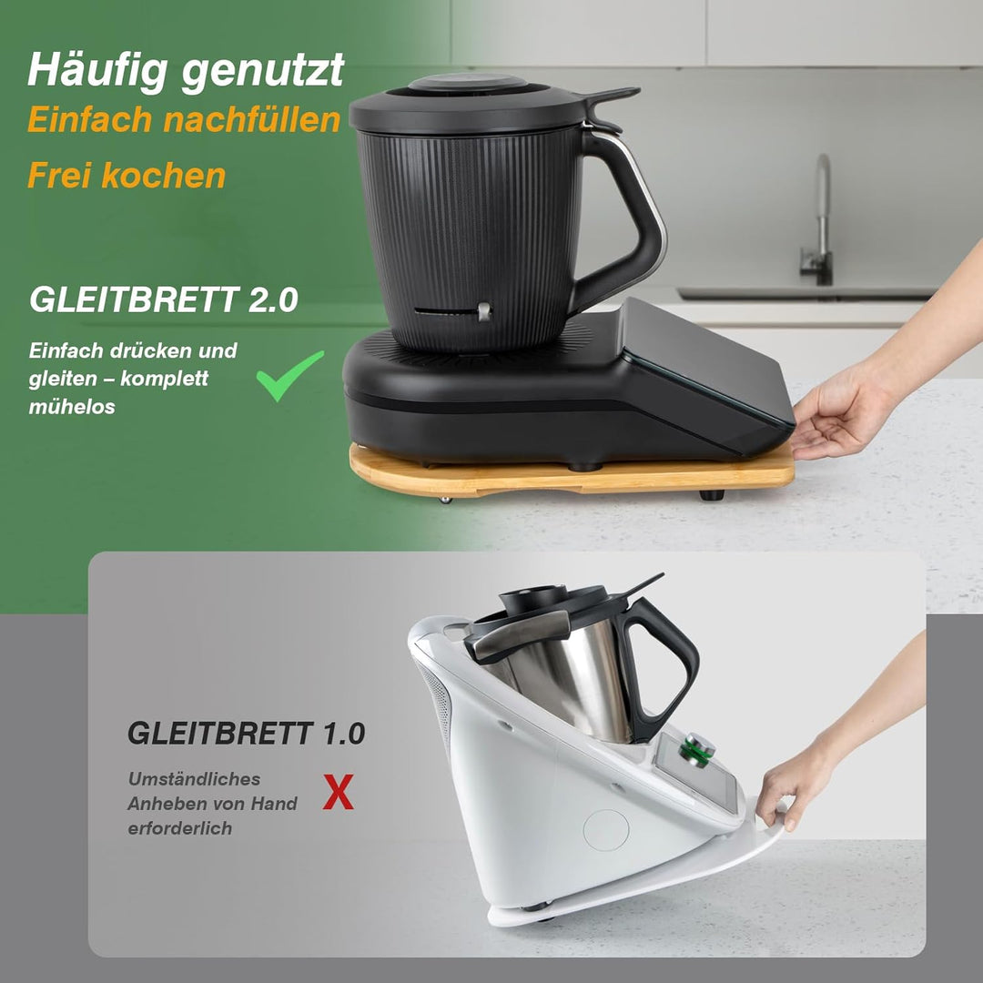 PUERSI Gleitbrett TM7 für Thermomix, 2te Generation, Brett für Thermomix mit Rollen, Leicht Gleitend