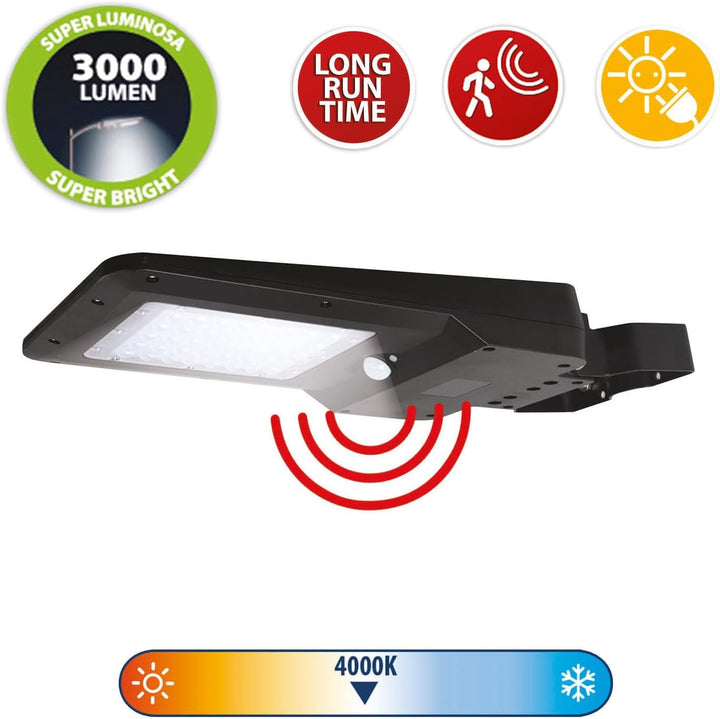 Velamp CRUISER M: Solaraufladbare Strassenlaterne, 3000 Lumen. Mit Bewegungsmelder