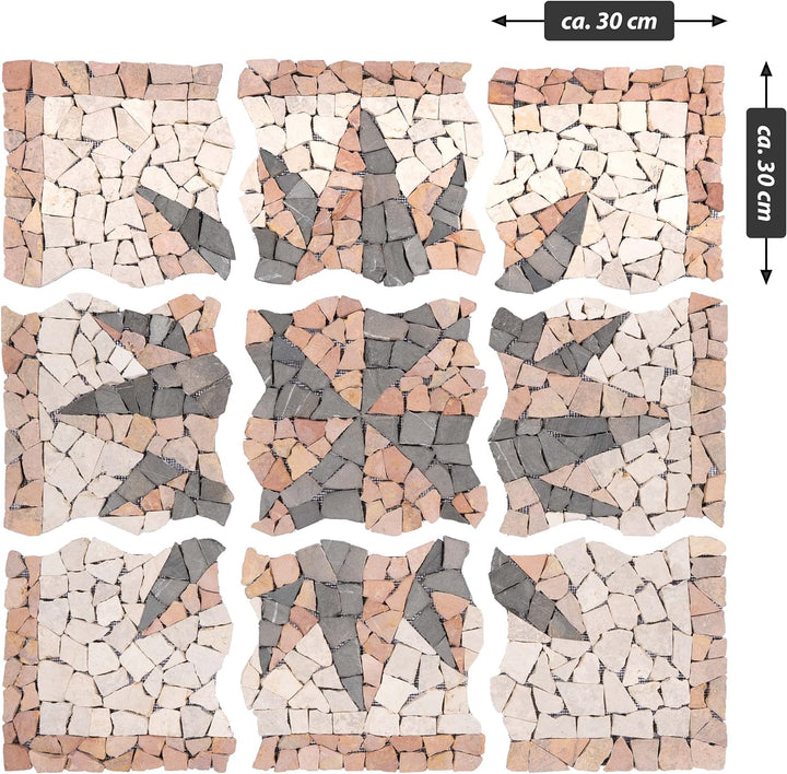 DIVERO Fliesen Rosone Windrose Naturstein Mosaik Marmor dekorativ creme-grau- rosé 90 x 90 cm Fliese