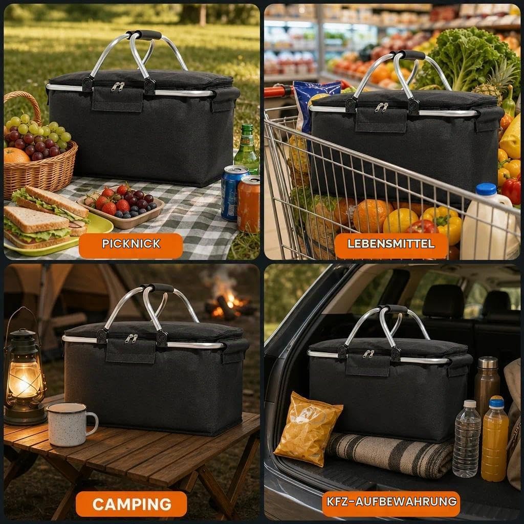 Einkaufskorb,Einkaufskorb Faltbar,Thermo Als Picknickkorb, Kühlbox Tragbare Mit Gepolsterten Griffen