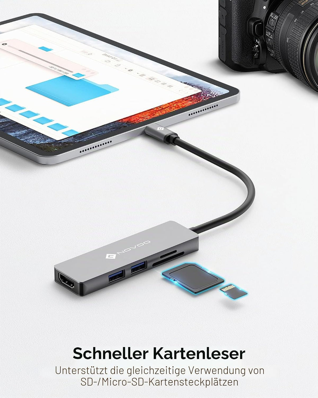 NOVOO 5-in-1 USB-C-Hub mit 4K HDMI-Adapter, 2 USB 3.0-Anschlüsse, SD/TF-Kartenleser, USB-C-Multiport