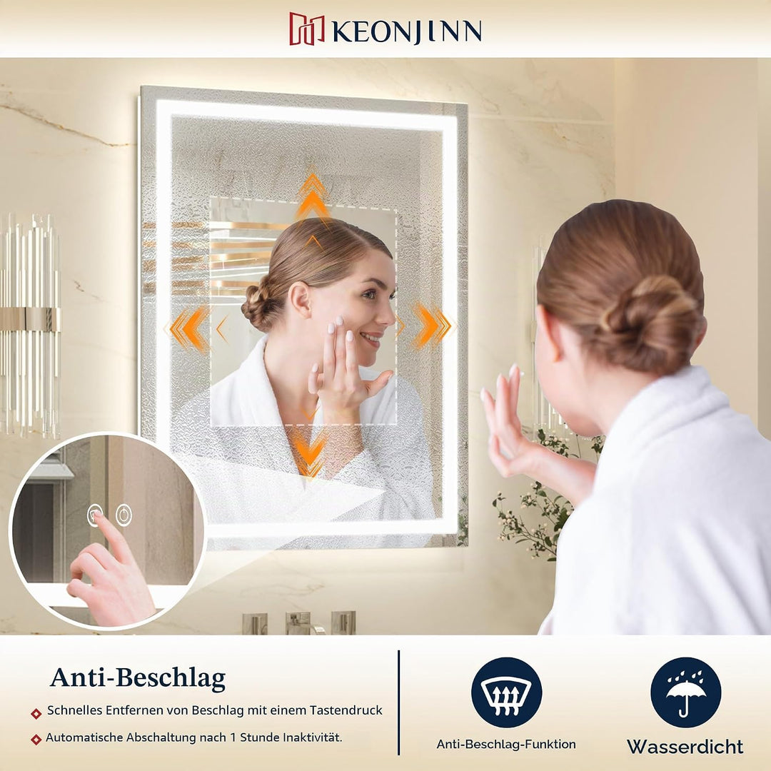 Keonjinn Badspiegel mit Beleuchtung 180x80cm, Beleuchtet Badezimmerspiegel Beschlagfrei Led Bad Spie