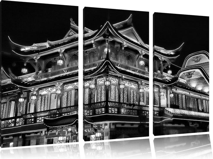 Pixxprint Dark prächtiges chinesisches Haus als Leinwandbild/Grösse: 3 Teilig (120x80) cm/Wandbild/K