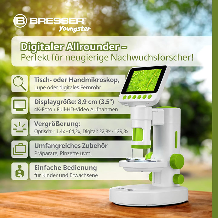 Bresser Youngster LCD-Mikroskop digitales Kinder-Mikroskop 3,5" Display 11,4x-129,8X Vergrösserung 4