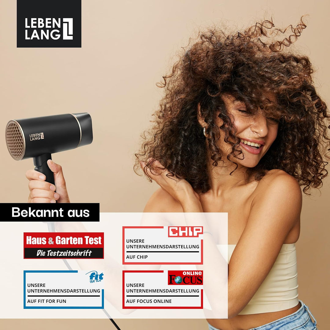LEBENLANG Föhn Haartrockner Ionen 2100W - Anti-Spliss mit Kaltluft Modus | Reisefön klappbar klein &
