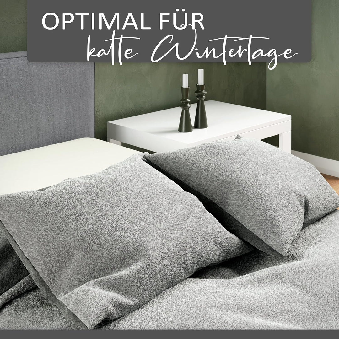 Leonado Vicenti Winter Plüsch Wende Bettwäsche 200 x 220 cm Uni Doppelkissen Bezug Premium Cashmere