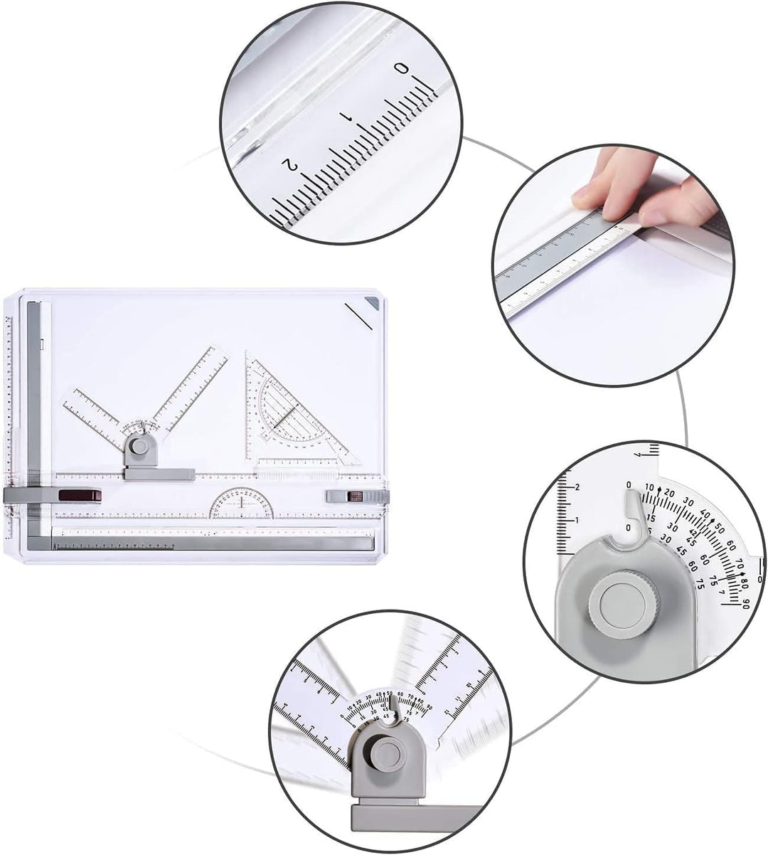 Ecliptix A3 Zeichenbrett Professioneller, DIN A3 Zeichenplatte mit Parallel-Zeichenschiene &amp; Schnell