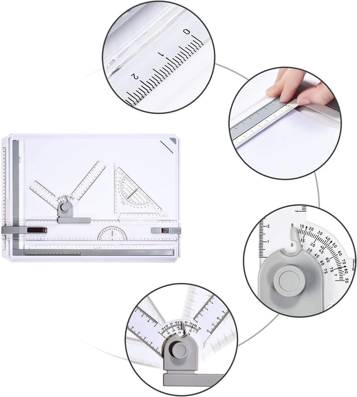 Ecliptix A3 Zeichenbrett Professioneller, DIN A3 Zeichenplatte mit Parallel-Zeichenschiene &amp; Schnell