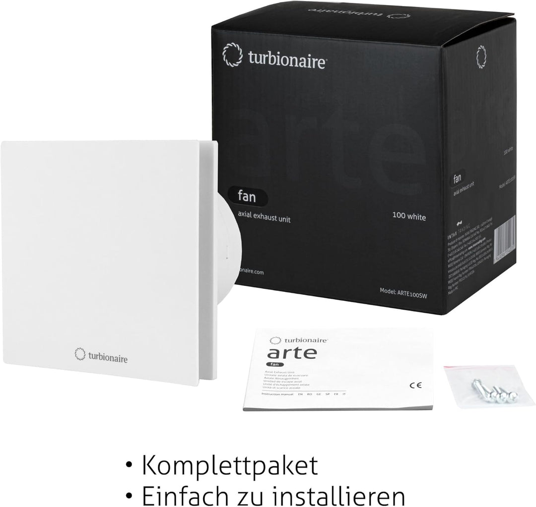 Turbionaire Arte 100 SW Badlüfter, 100mm, Weiss, Leise, Energiesparend, Mit perimetrale Luftansaugun