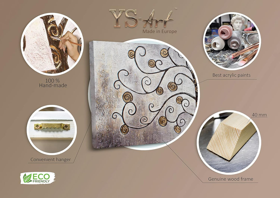 YS-Art XXL Abstrakt Acryl Gemälde auf Leinwand Reichtumsbaum handgemalt Wandbilder Wohnzimmer modern