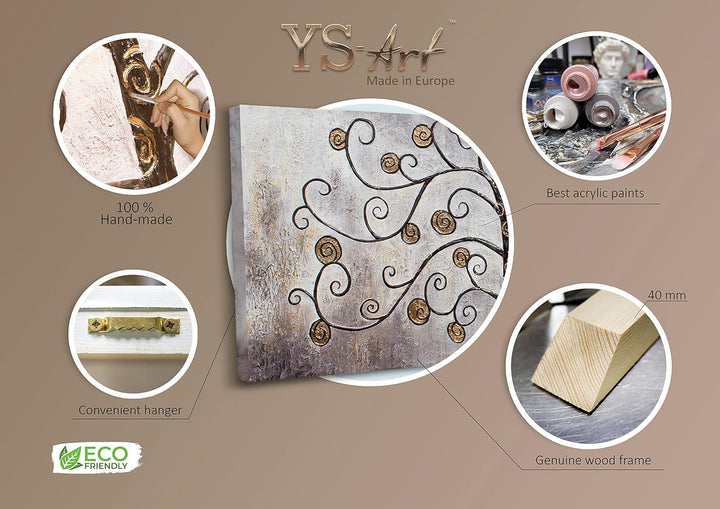YS-Art XXL Abstrakt Acryl Gemälde auf Leinwand Reichtumsbaum handgemalt Wandbilder Wohnzimmer modern
