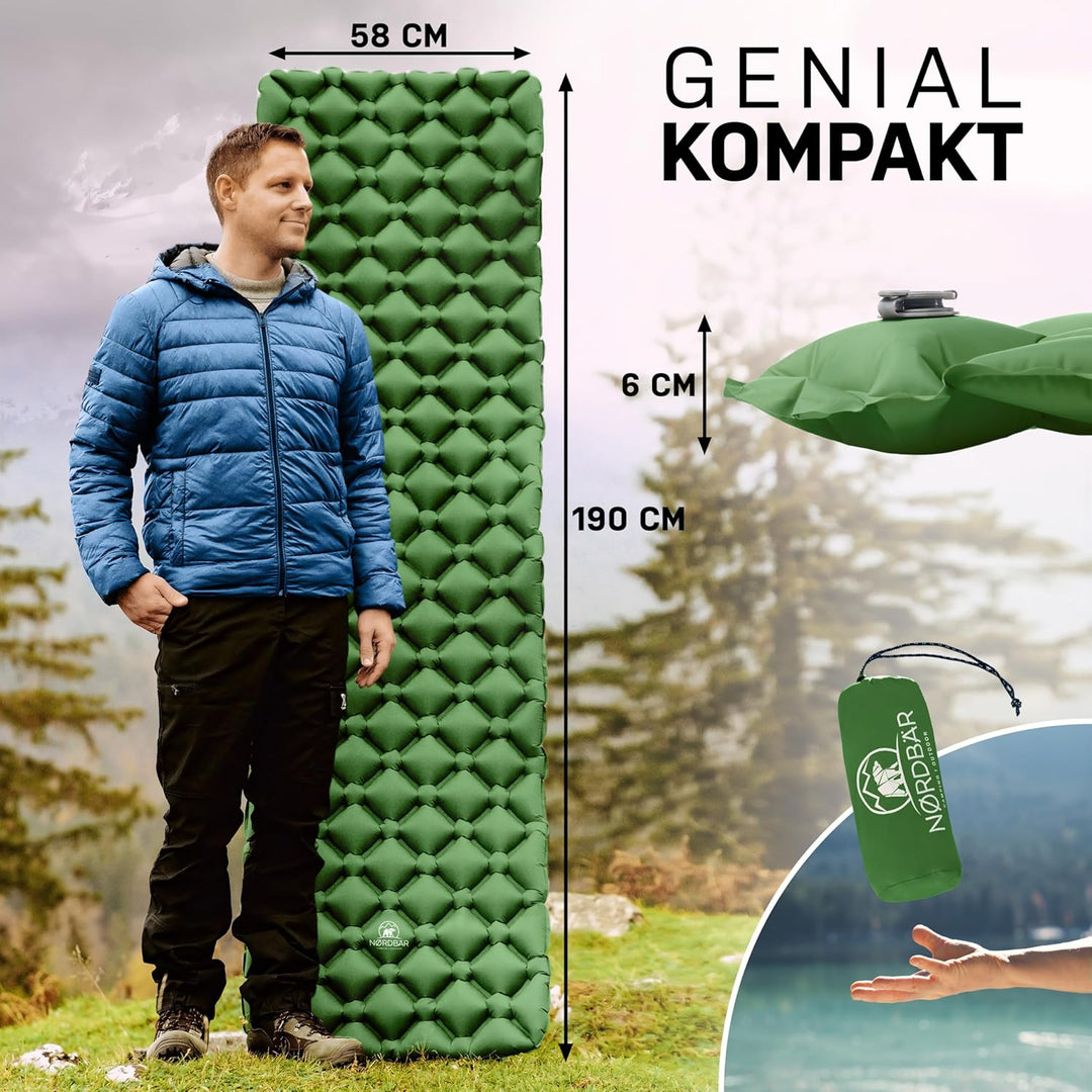 NORDBÄR® Camping Isomatte aufblasbar &amp; Ultraleicht [mit oder ohne Kissen]| Iso Luftmatratze kleines