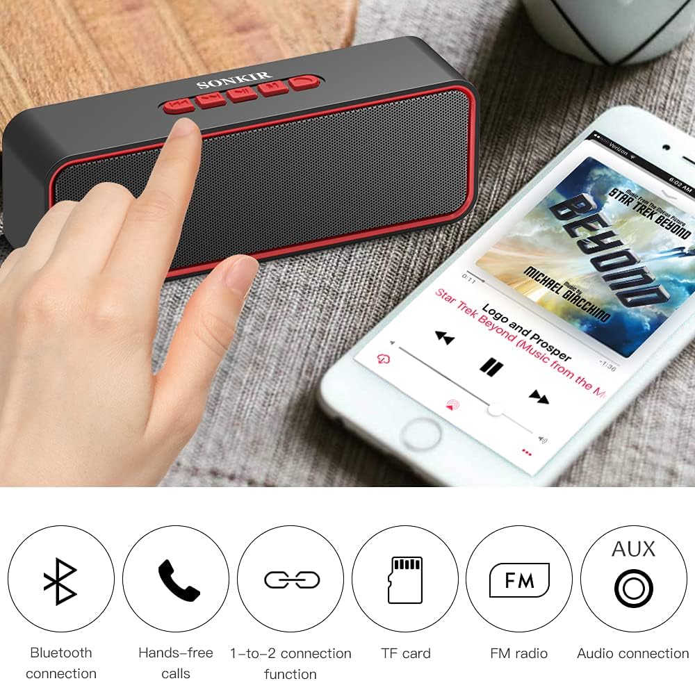 SONKIR Wireless Bluetooth Lautsprecher, Tragbarer Bluetooth 5.0 Lautsprecher mit Dual-Treiber Bass,