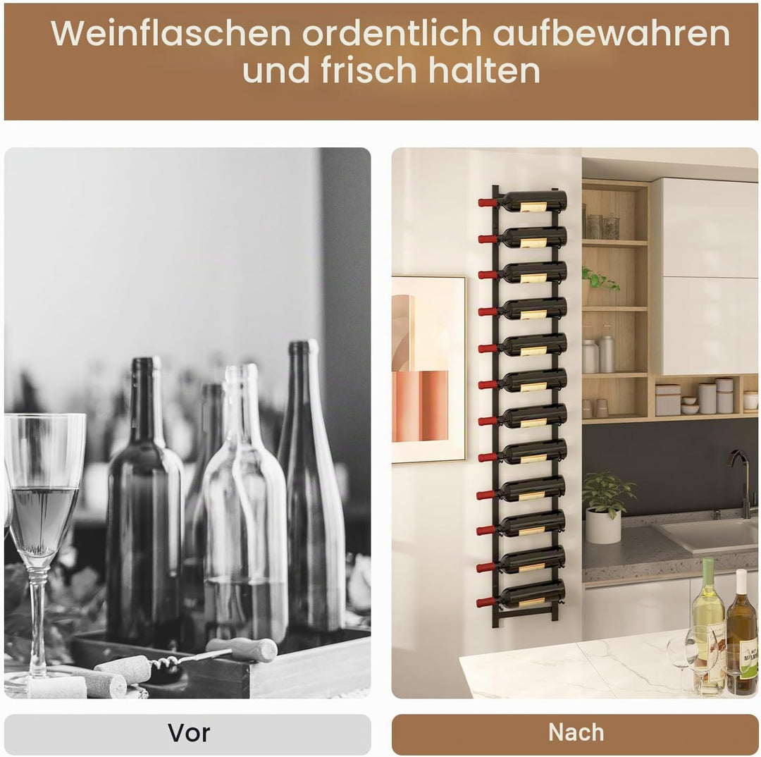 KOMFOTTEU Weinregal Wand für 6/9/12 Flaschen, vertikaler Flaschenhalter aus Metall, dekoratives Häng