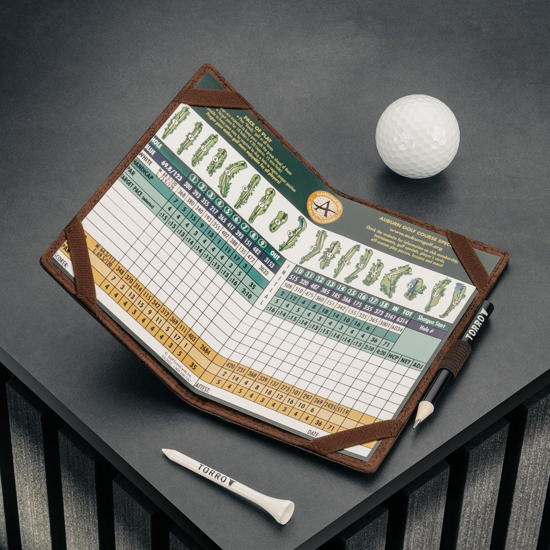 TORRO Golf Scorekarten Halter – Echtleder Golf Scorekarten Halter mit Kartenfach und Bleistift Einhe
