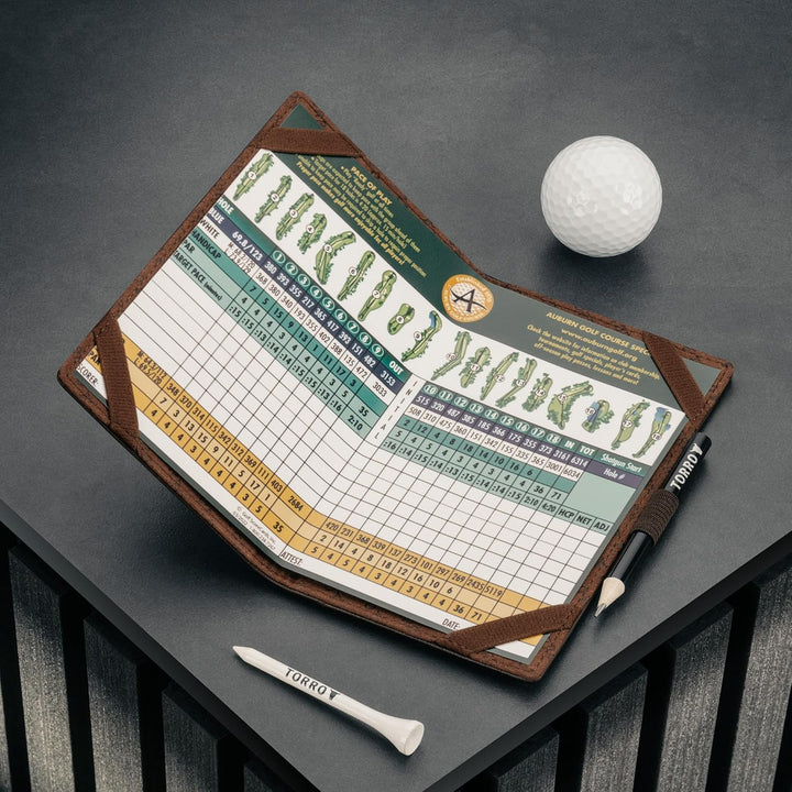 TORRO Golf Scorekarten Halter – Echtleder Golf Scorekarten Halter mit Kartenfach und Bleistift Einhe