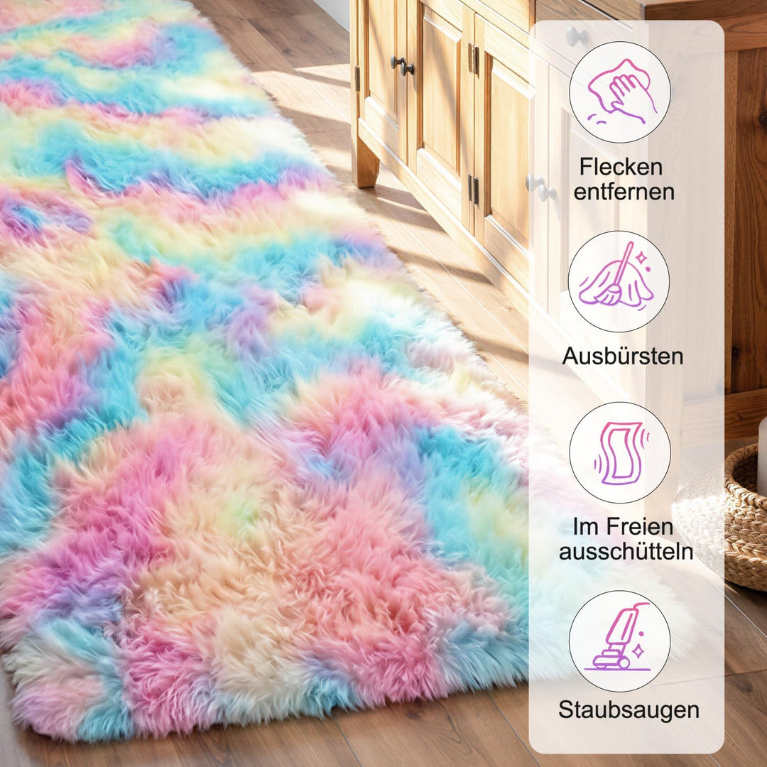 VOFUSHON Wohnzimmer Hochflor Teppich,Shaggy Flur Läufer Teppich Modern Flauschiger Weich Bunte Batik