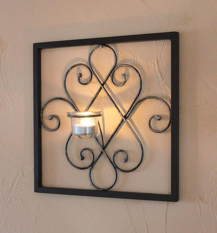DanDiBo Wandteelichthalter Arabika Metall Wand Schwarz 31 cm Teelichthalter Kerzenhalter Wandkerzenh