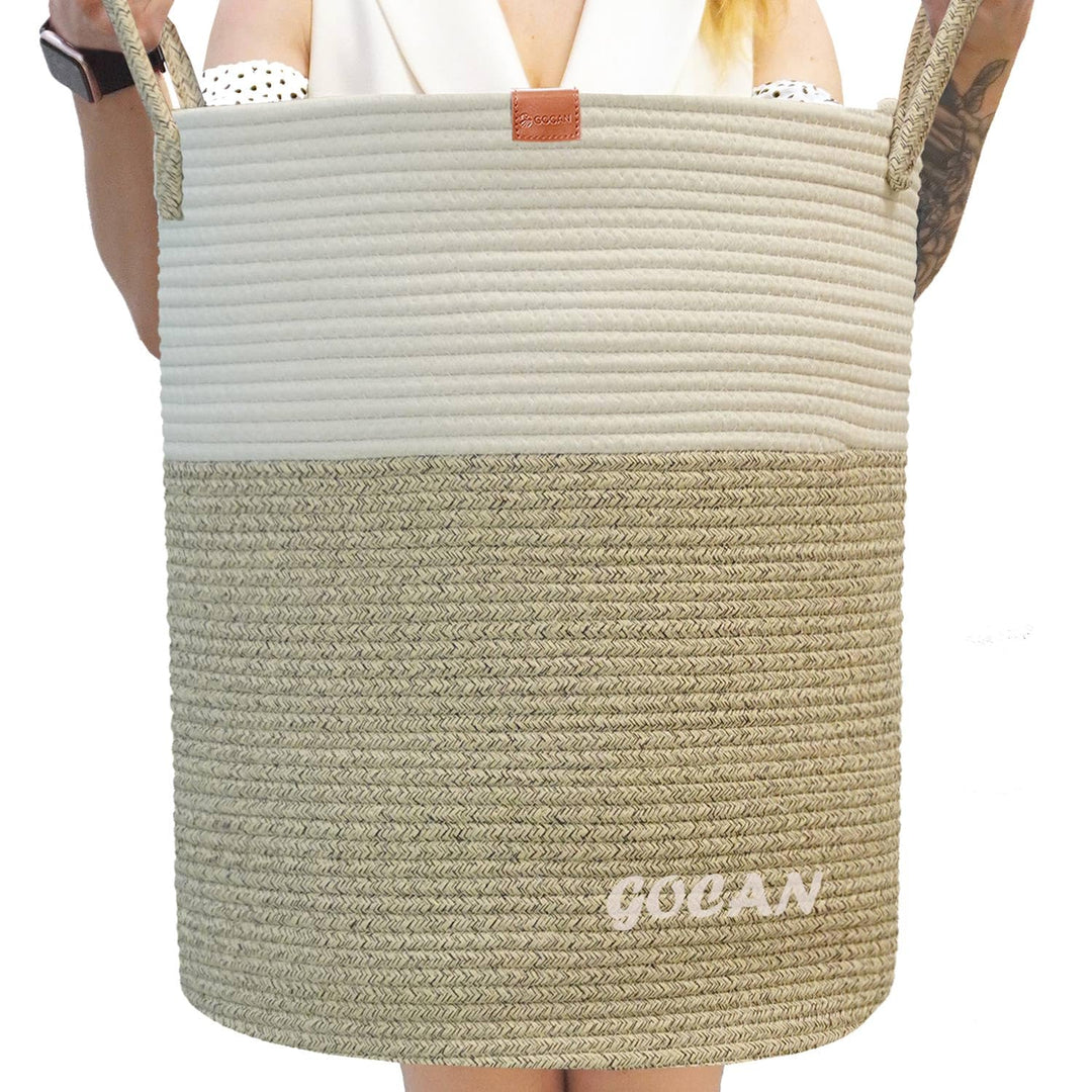 GOCAN grosse hohe robuste Wäsche Hamper Korb Gewebte Aufbewahrungskörbe für Kleidung Kissen Decke Sp
