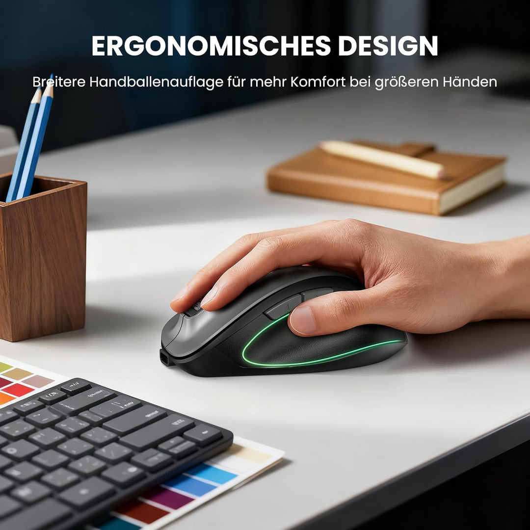 TECKNET Maus Kabellos, Bluetooth Maus Aufladbar mit 3 Gerät (2*Bluetooth+USB), 4800DPI, 6 Tasten, Si