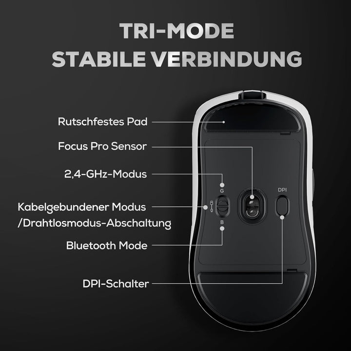 RK ROYAL KLUDGE M3 Gaming Maus Kabellos, 47g Ultralight, 30K DPI PAW3950 Optical Sensor, 8K Polling,
