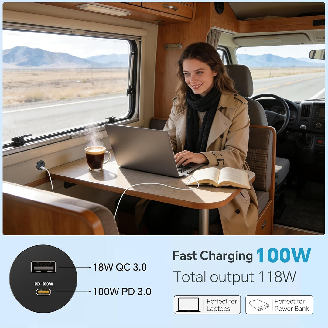 acegoo 12V USB C Steckdose 100W PD &amp; 18W QC, Wohnmobil Auto USB Dose Buchse 12 Volt KFZ Laptop Einba