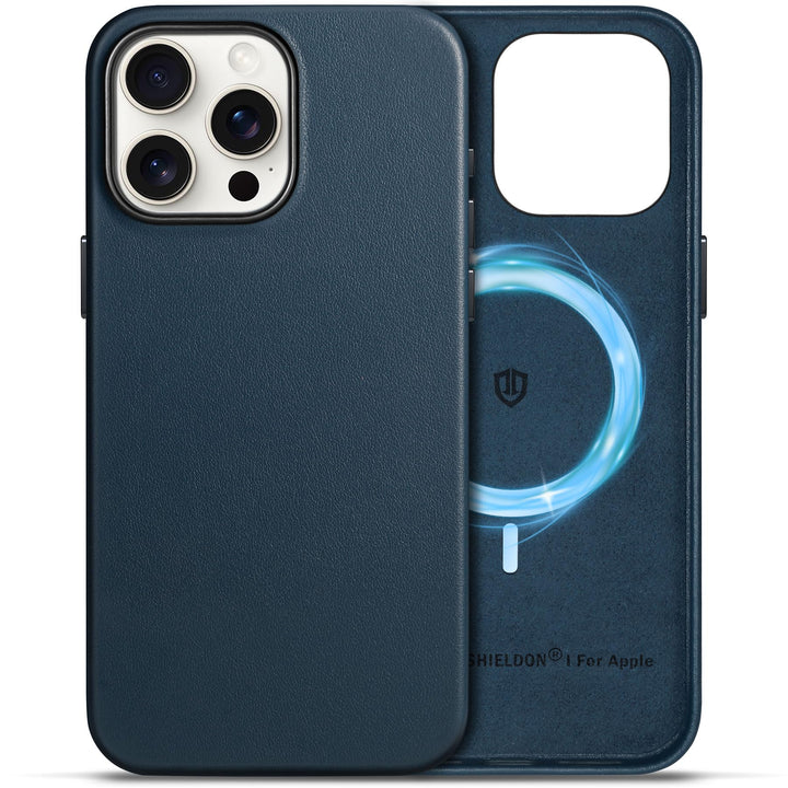 SHIELDON Hülle für iPhone 15 Pro Max Handyhülle Echt Leder Hüllen [Kabellos Laden] [Elegant Aussehen