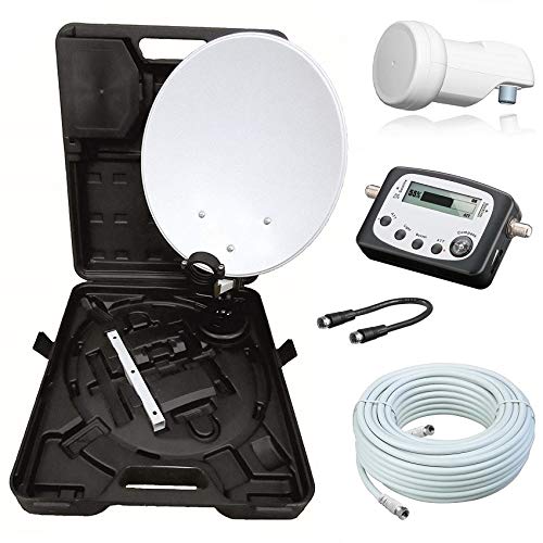 Camping SAT Koffer 40cm Spiegel + Single LNB + 10m Kabel + Digital SAT-Finder mit LNB + Kabel + SAT-
