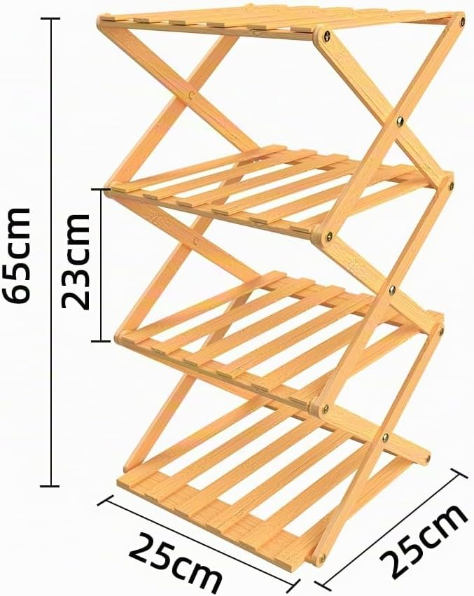 OHMG Regal aus Holz, faltbar, 4 Ebenen, Schuhregal, faltbar, aus Bambus, leicht, mit starker Tragfäh