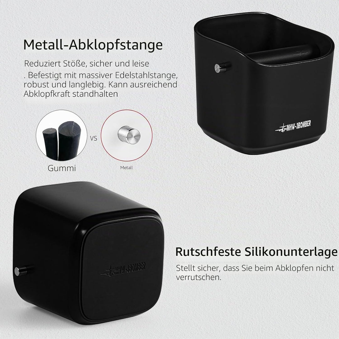 MHW-3BOMBER GB5967B Kaffeeklopfbox zum Ausgiessen von Kaffeesatz, 15 Tassen, 1,2 l, mit Edelstahlsta