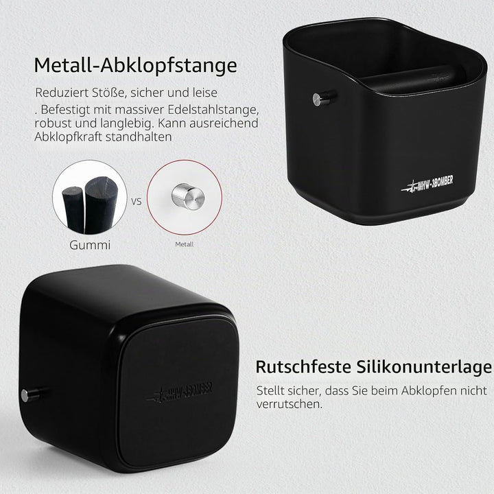 MHW-3BOMBER GB5967B Kaffeeklopfbox zum Ausgiessen von Kaffeesatz, 15 Tassen, 1,2 l, mit Edelstahlsta