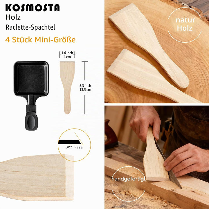 Pfännchen Mini 4 Stücke Antihaftbeschichtet Grill Pfännchen Viereckig Mini Raclette Grill mit 4 Holz