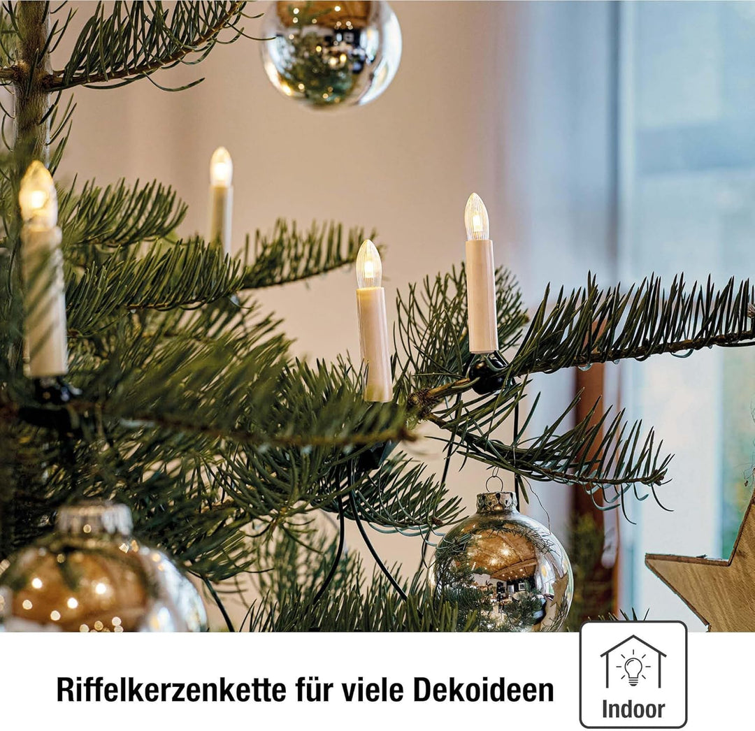 hellum Lichterkette Made-in-Germany Weihnachtsbaum, Kerzen Lichterkette innen mit Clip, 15 BS warm-w