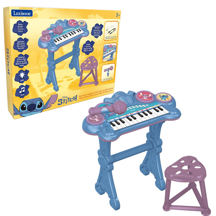 Lexibook, elektronisches Stitch-Keyboard mit Sitz und Mikrofon, 24 beleuchtete Tasten zum Musizieren