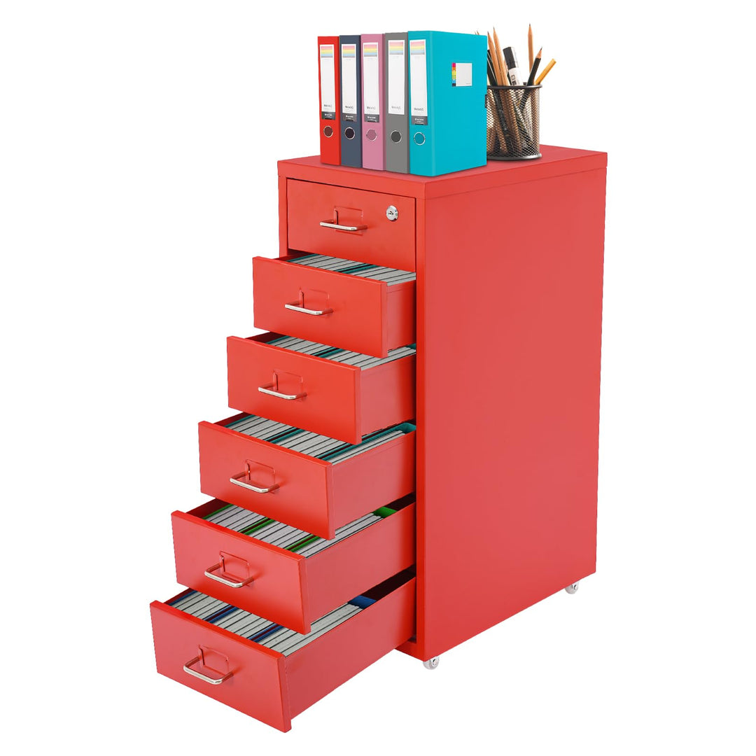 Rollcontainer 6 Schubladen Stahl für Büro &amp; Studie, 4 Rollen | Jede Schublade trägt 8-10 kg. Geeigne