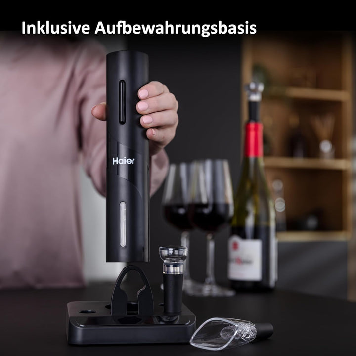 Haier - Elektrisches Weinset/Premium Weinöffner-Set inkl. Dekantieraufsatz und Tropfschutz in Tulpen