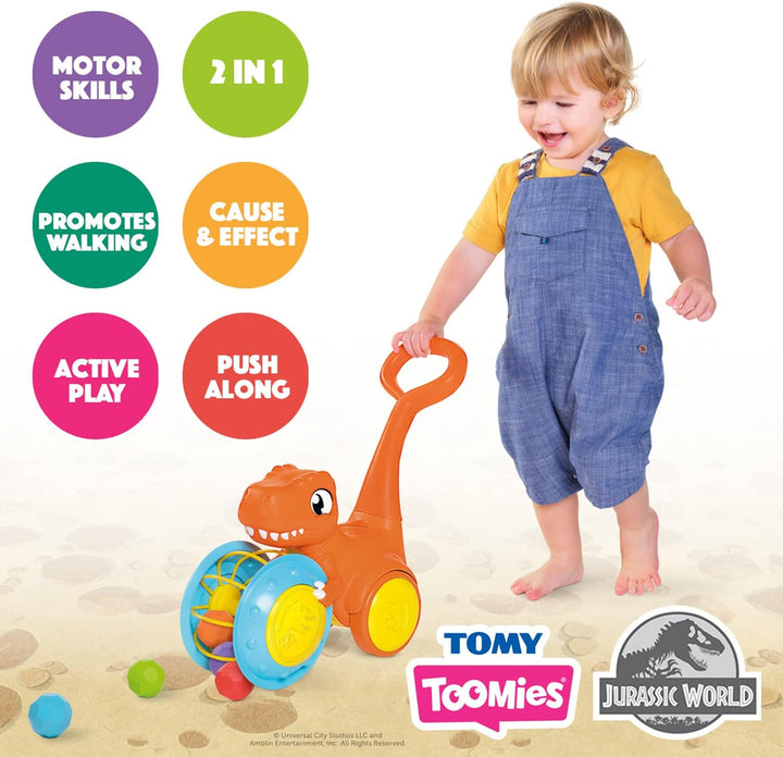 Toomies E73254 Tomy Pic &amp; Push T. Rex, Children, Jurassic World, Educational Push &amp; Go Vehicle, Colo