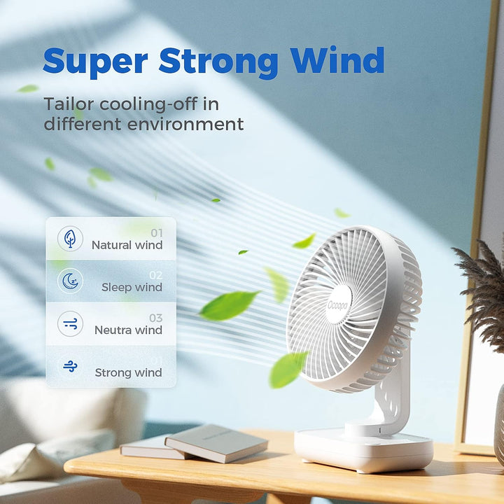 OCOOPA USB Ventilator Ultra Leise - 4000mAh Tischventilator, 4 Geschwindigkeiten, Mini Ventilator fü