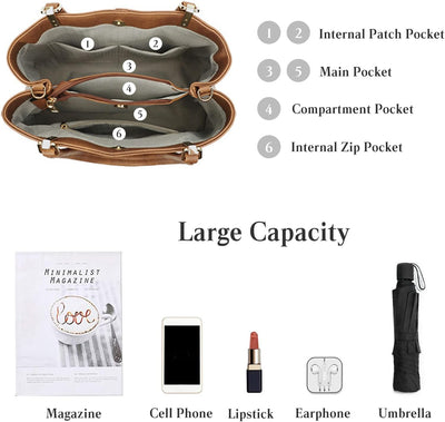 FANDARE Mode Damen-Henkeltaschen Wasserdicht Handtasche Umhängetaschen Schultertaschen PU-Leder V-fö