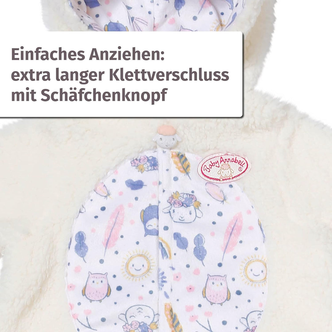 Baby Annabell Anzug im Schäfchenlook mit Kapuze und Schäfchen-Ohren, Strampler für 43 cm Puppen, 709