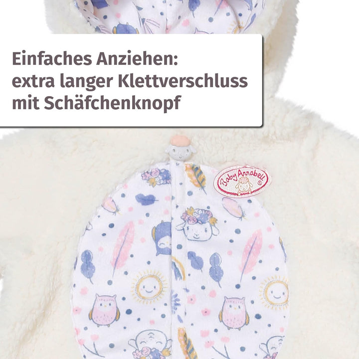Baby Annabell Anzug im Schäfchenlook mit Kapuze und Schäfchen-Ohren, Strampler für 43 cm Puppen, 709