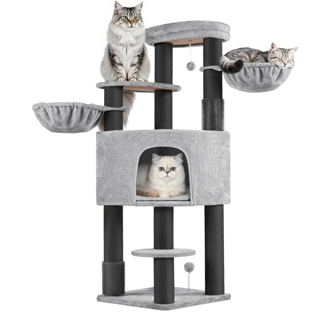 Yaheetech Kratzbaum gross Katzenbaum 11cm Dicke Kratzsäulen hellgrau schwarz | FSC-zertifizierte Spa